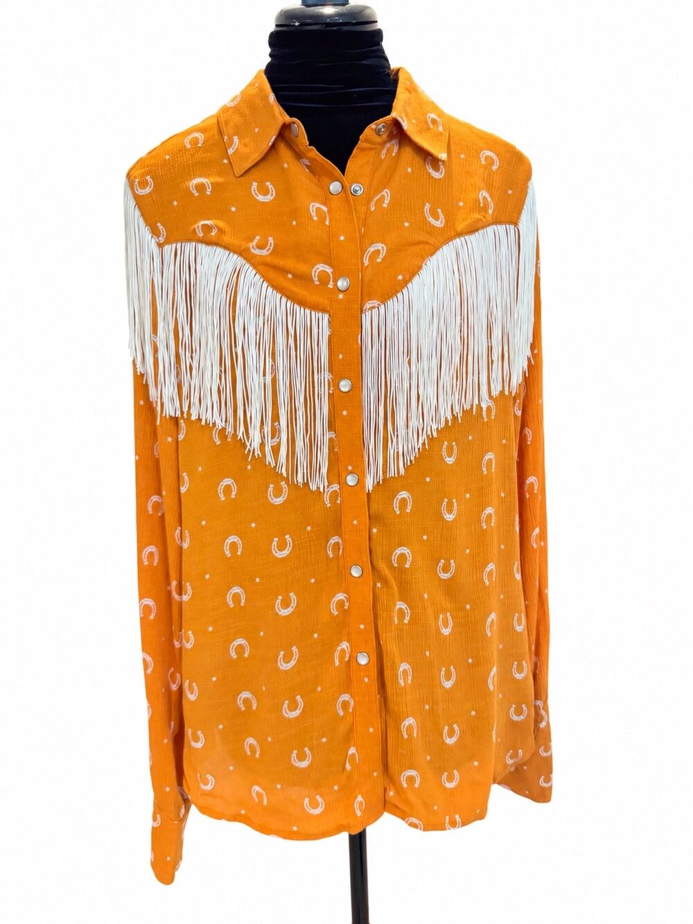 Idyllwind Orange Horseshoe Fringe Western Shirt